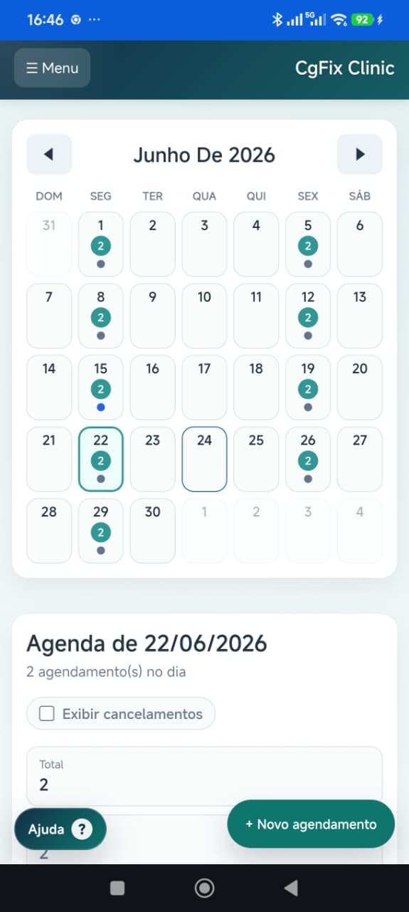 Agenda do CgFix Clinic no celular